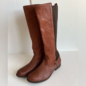 Frye Molly Gore Brown Tall Elastic Panel Riding Boots size 8.5B